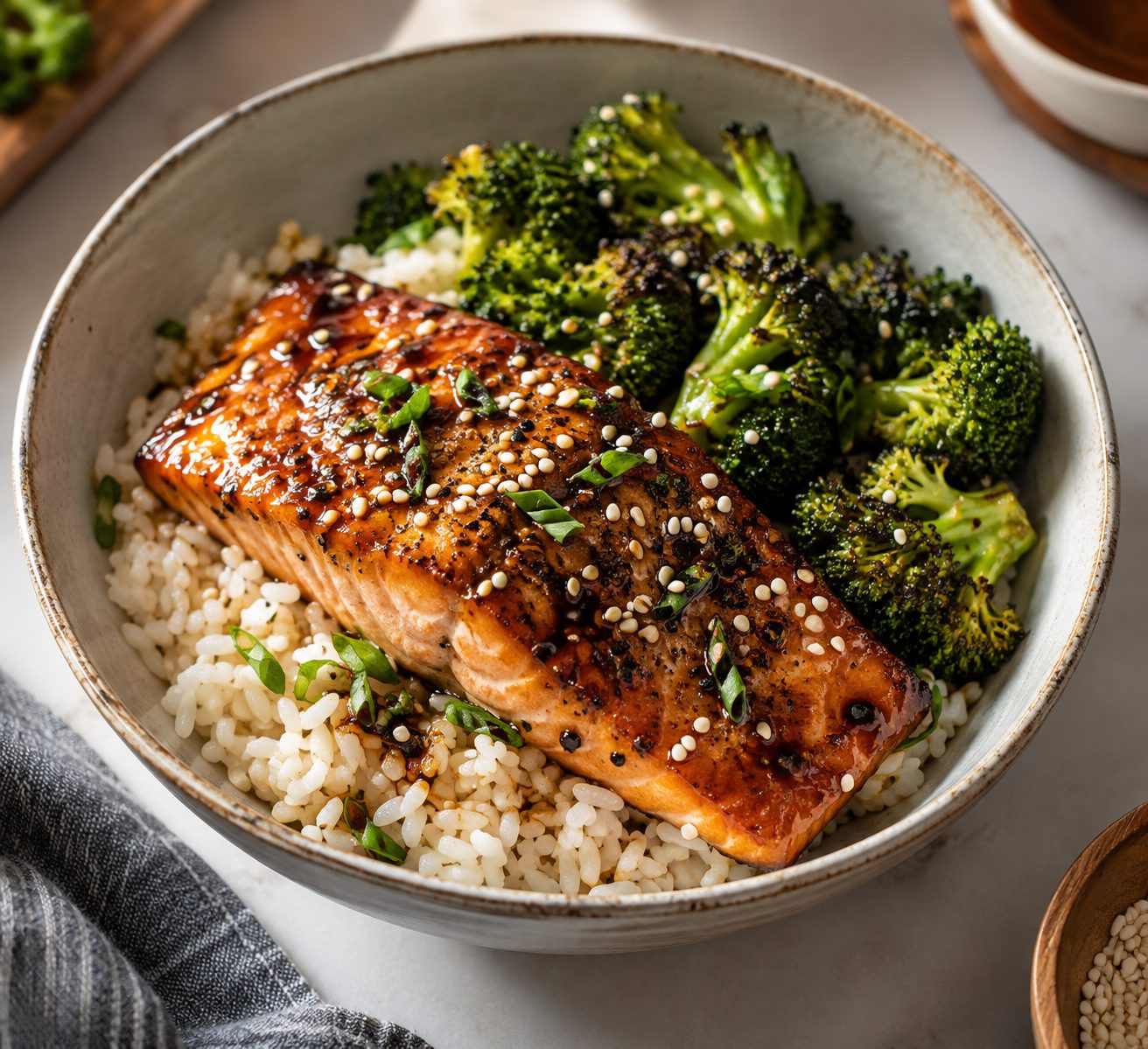 Honey Garlic Salmon Bowls