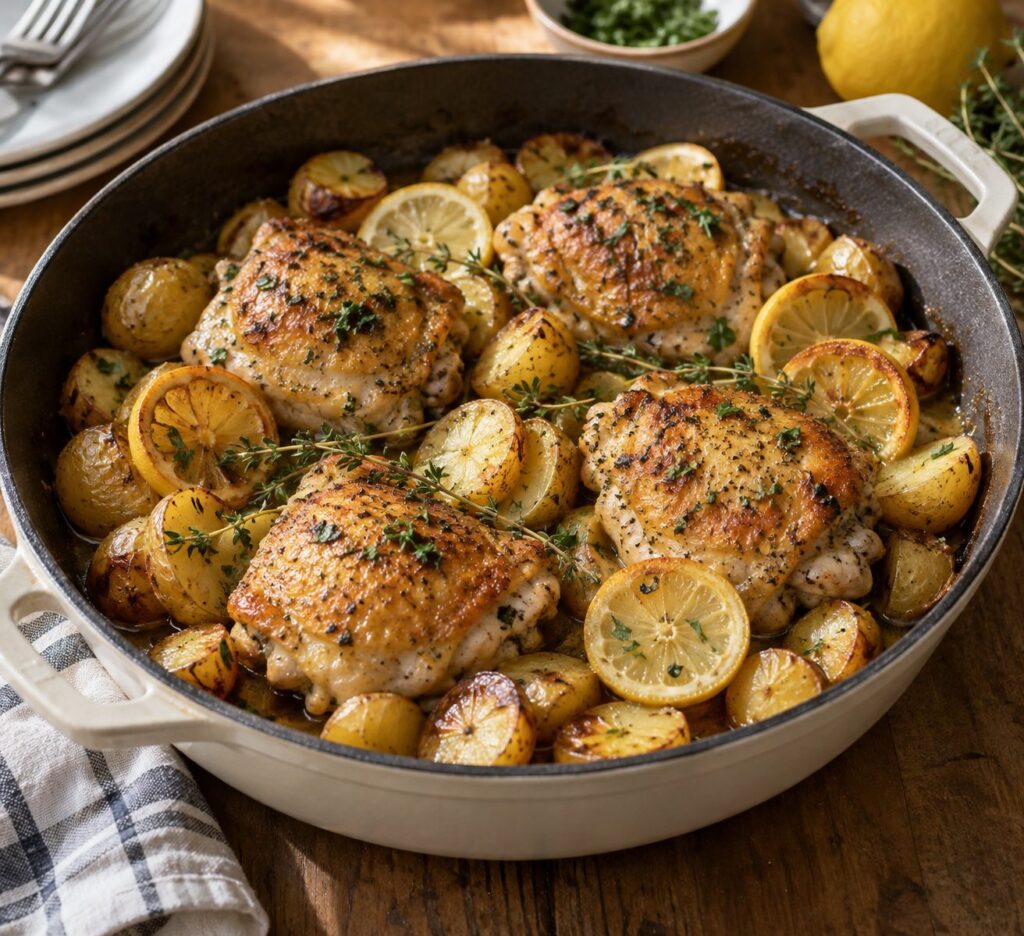 One pan lemon chicken and roasted potatoes