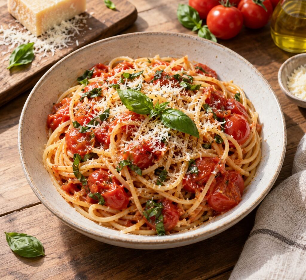 Tomato basil pasta with parmesan